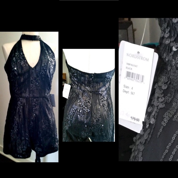 🖤 Wynne Black Sequin Short Choker Romper Playsuit New With Tag! - Picture 3 of 8